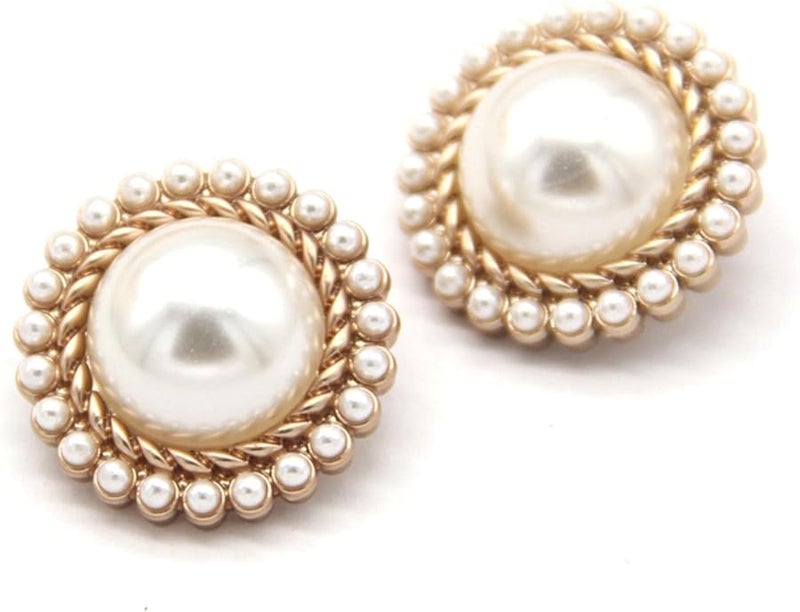 أزرار زينة من حجر الراين الذهبي 18 ملم 6 قطع أزرار معدن مستديرة لؤلؤ مجوهرات لأزرار المعاطف الملابس حرف يدوية DIY - Image 1