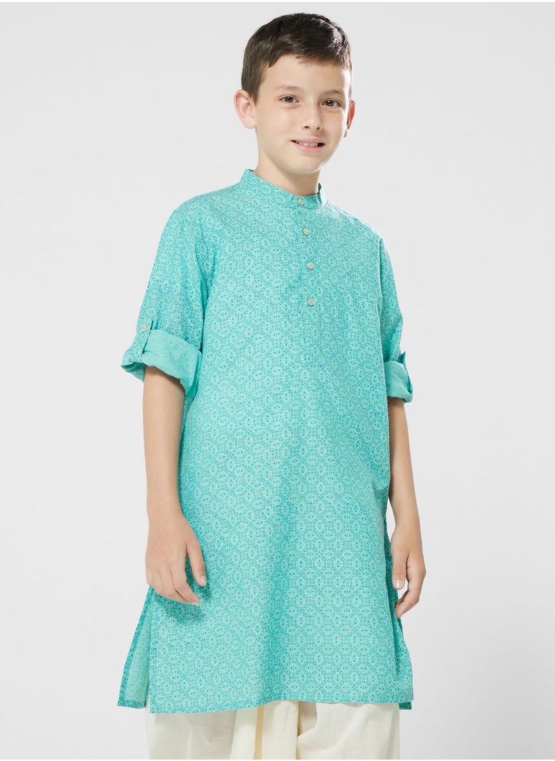 Fabindia - Kids Printed Long Kurta - Image 1