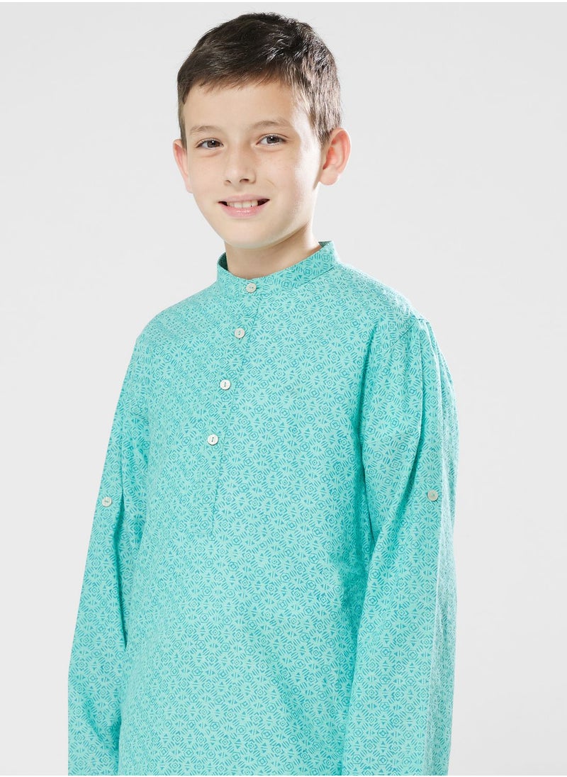 Fabindia - Kids Printed Long Kurta - Image 1