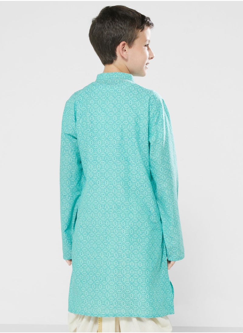 Fabindia - Kids Printed Long Kurta - Image 1