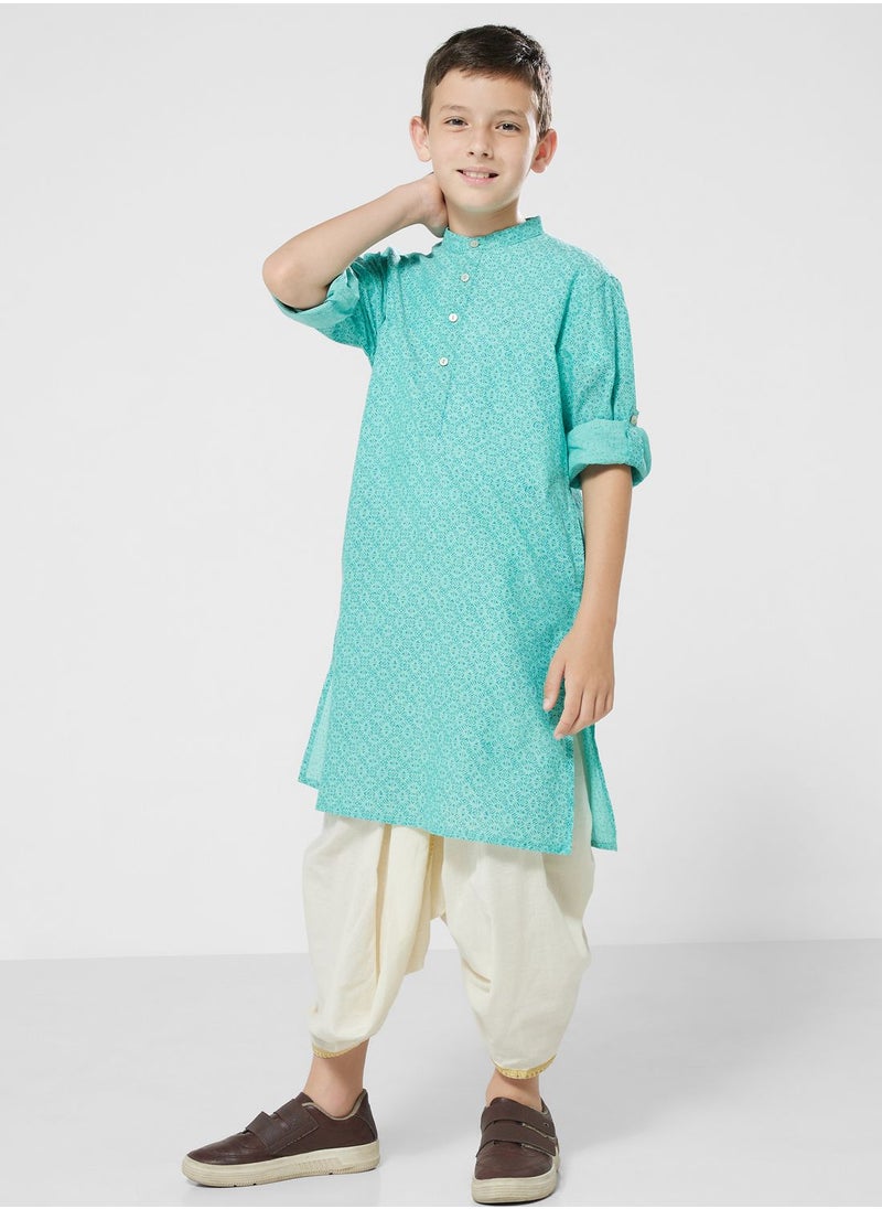 Fabindia - Kids Printed Long Kurta - Image 1