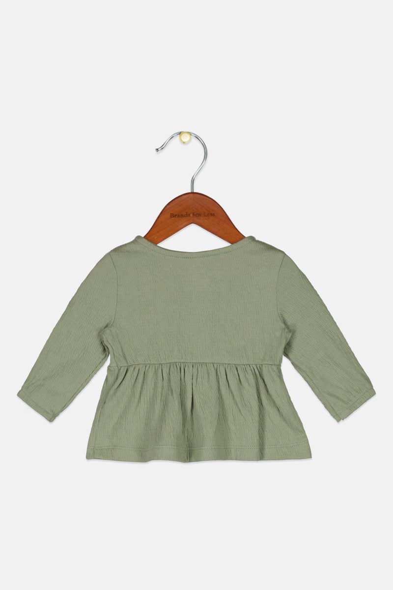 carter's بلوزة طويلة الأكمام ذات ياقة دائرية للفتيات الصغيرات، زيتوني - Image 2