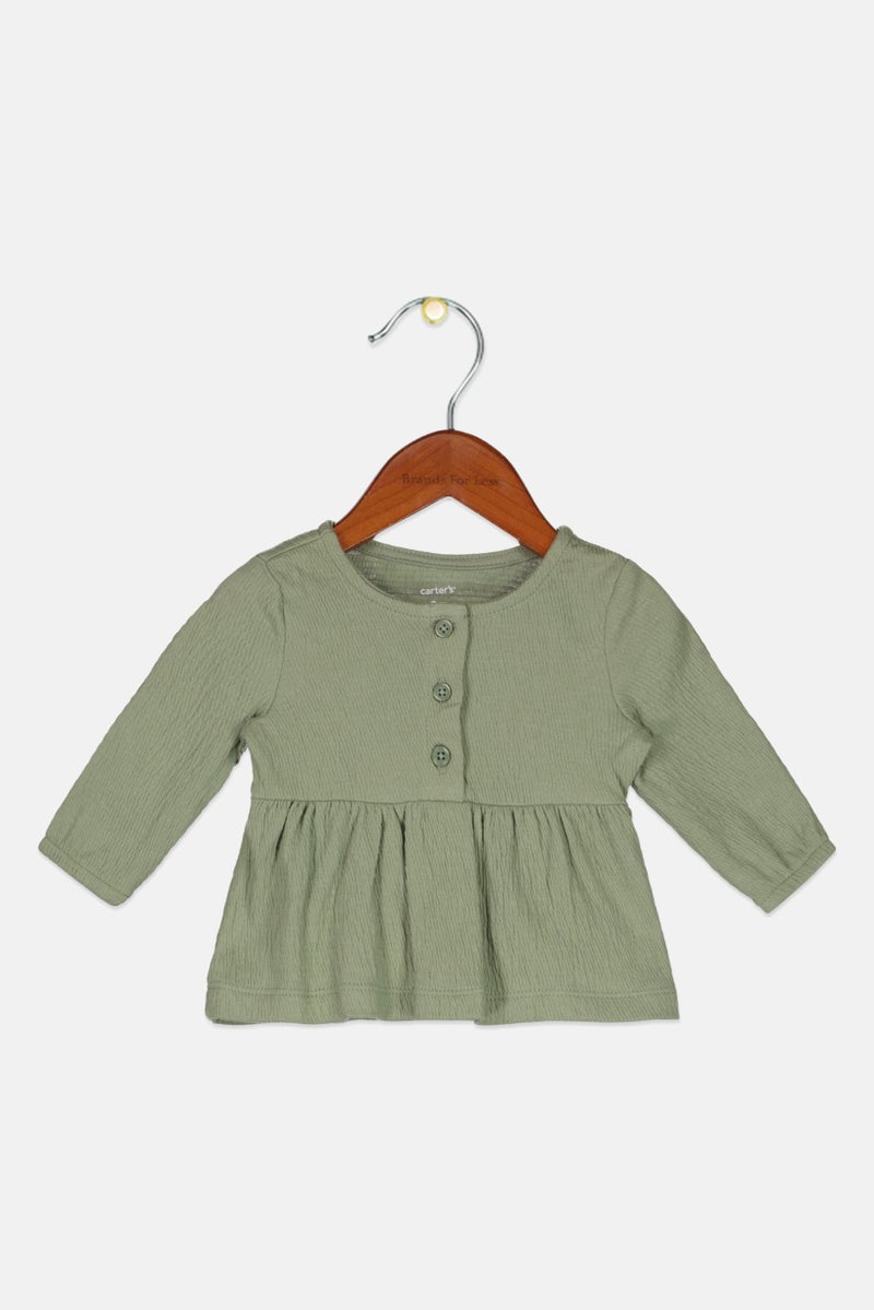 carter's بلوزة طويلة الأكمام ذات ياقة دائرية للفتيات الصغيرات، زيتوني - Image 1