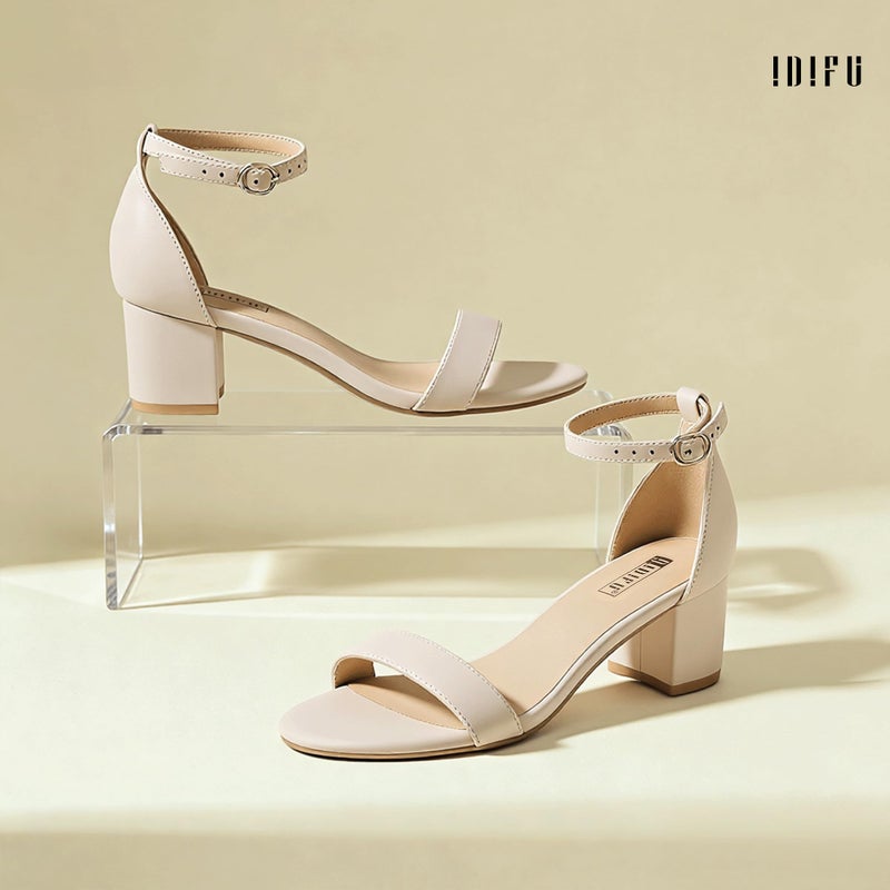 IDIFU Women's Cookie-LO Low Block Heels Chunky Sandals Ankle Strap Wedding Dress Pump Shoes(Nude Nubuck, 7.5) - Image 5