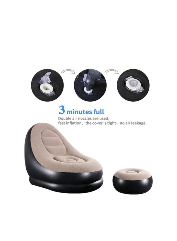 Generic Inflatable Sofa Lounge Chair Ottoman, Blow Up Chaise Lounge Air Sofa, Indoor Flocking Leisure Couch for Home Office Rest, Inflated Recliners Portable Deck Chair for Outdoor - Image 2