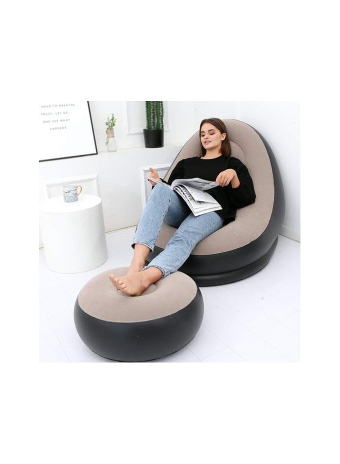 Generic Inflatable Sofa Lounge Chair Ottoman, Blow Up Chaise Lounge Air Sofa, Indoor Flocking Leisure Couch for Home Office Rest, Inflated Recliners Portable Deck Chair for Outdoor - Image 3