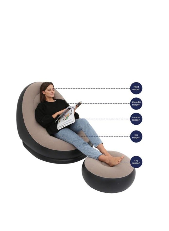 Generic Inflatable Sofa Lounge Chair Ottoman, Blow Up Chaise Lounge Air Sofa, Indoor Flocking Leisure Couch for Home Office Rest, Inflated Recliners Portable Deck Chair for Outdoor - Image 4