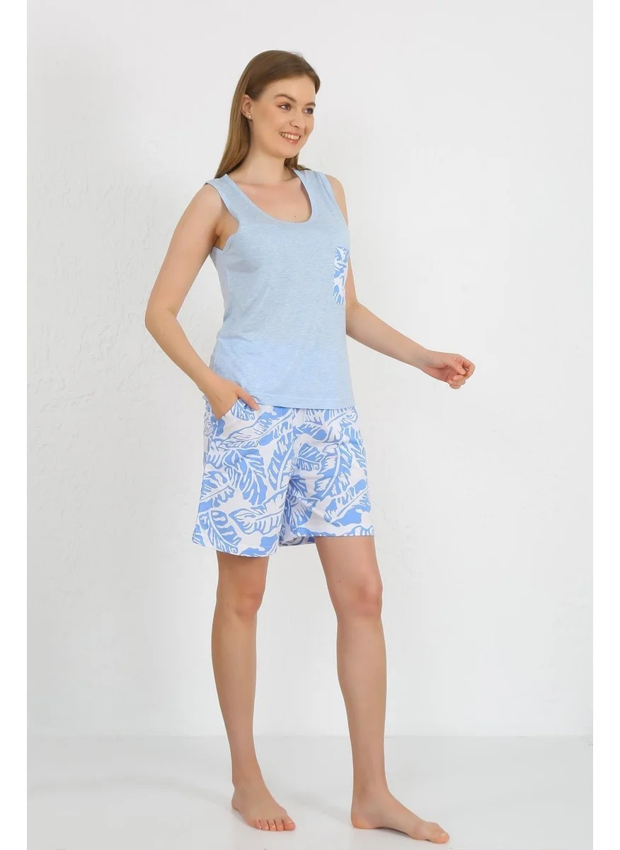 اكبينيز Women's Thick Strap Pocket Shorts Suit Blue 3617