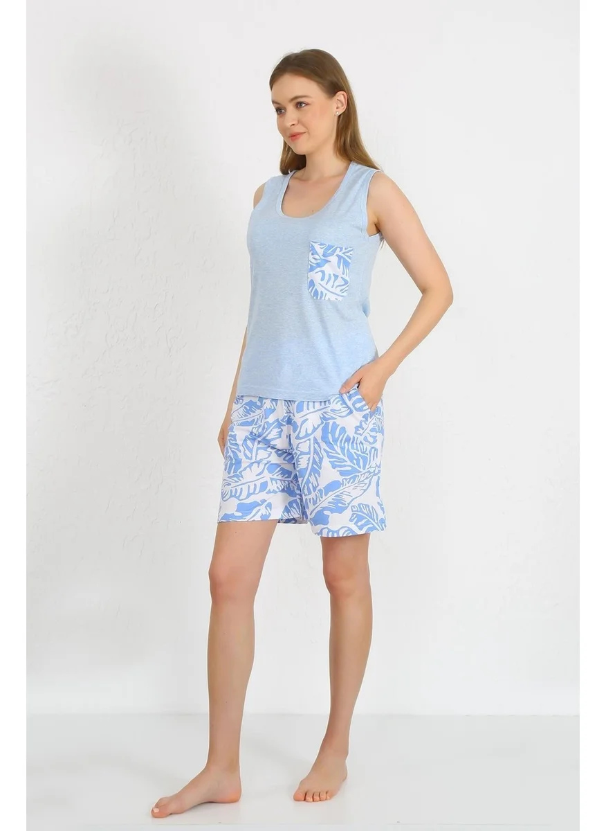 اكبينيز Women's Thick Strap Pocket Shorts Suit Blue 3617