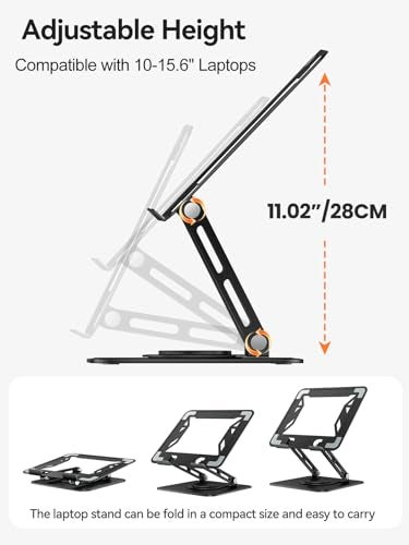 tounee Laptop Stand for Desk, Adjustable Computer Stand Holder with 360° Rotating Base, Ergonomic Laptop Riser Compatible with MacBook Pro Air, All Laptops 10-15.6"-Black - Image 4