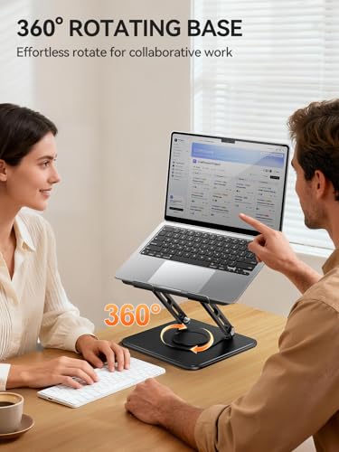 tounee Laptop Stand for Desk, Adjustable Computer Stand Holder with 360° Rotating Base, Ergonomic Laptop Riser Compatible with MacBook Pro Air, All Laptops 10-15.6"-Black - Image 3