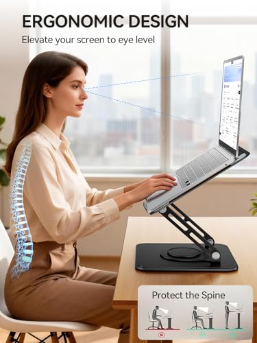 tounee Laptop Stand for Desk, Adjustable Computer Stand Holder with 360° Rotating Base, Ergonomic Laptop Riser Compatible with MacBook Pro Air, All Laptops 10-15.6"-Black - Image 2