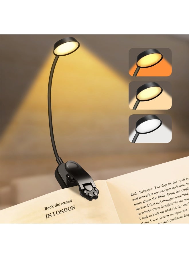 Reading Light with Clip, 18 LED Lamp, 3 Color Temperatures, Stepless Dimming, 360° Adjustable, USB Rechargeable, Lightweight Foldable Table Lamp for Reading, Travel, School, and Business Trips, Black - Image 1