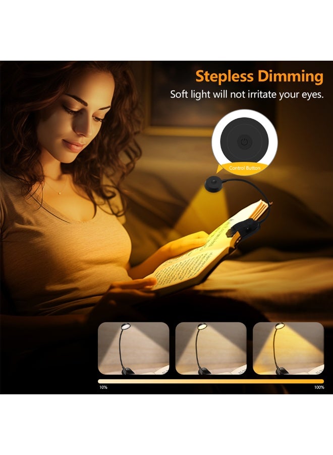 Reading Light with Clip, 18 LED Lamp, 3 Color Temperatures, Stepless Dimming, 360° Adjustable, USB Rechargeable, Lightweight Foldable Table Lamp for Reading, Travel, School, and Business Trips, Black - Image 2