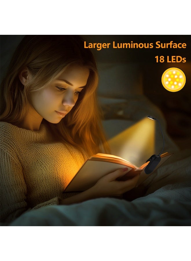 Reading Light with Clip, 18 LED Lamp, 3 Color Temperatures, Stepless Dimming, 360° Adjustable, USB Rechargeable, Lightweight Foldable Table Lamp for Reading, Travel, School, and Business Trips, Black - Image 4