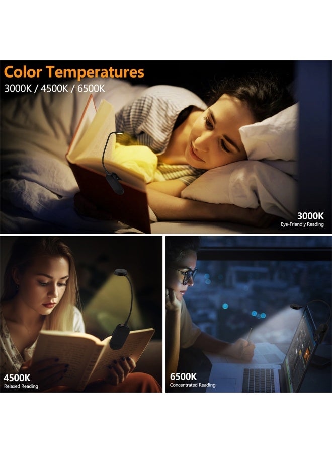 Reading Light with Clip, 18 LED Lamp, 3 Color Temperatures, Stepless Dimming, 360° Adjustable, USB Rechargeable, Lightweight Foldable Table Lamp for Reading, Travel, School, and Business Trips, Black - Image 3