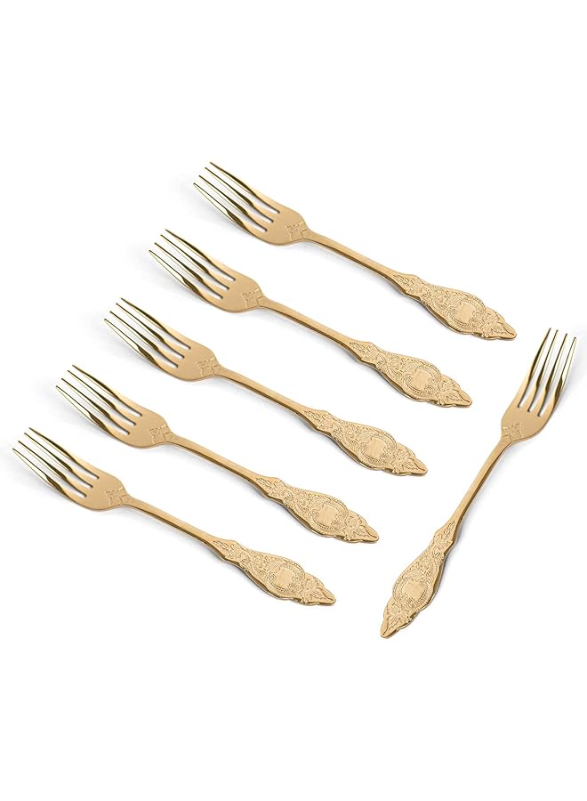 Soleter Stainless Steel Dinner Fork With Mirror Polish And Pvd 6 Pieces Fruit Forks Dessert Pastry Salad Forks For Home Office Dessert Shop And Party Gold - Image 1