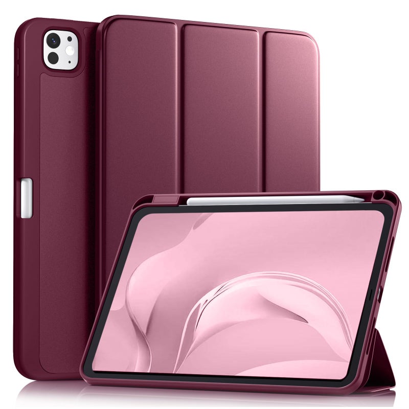 Akkerds for iPad Pro 11 Inch Case (M5/M4) 2025/2024 6th/5th Generation with Pencil Holder, for iPad Pro Case 11 Inch with Trifold Stand Protective Cover/Soft TPU Back, Auto Wake/Sleep, Wine Red - Image 1