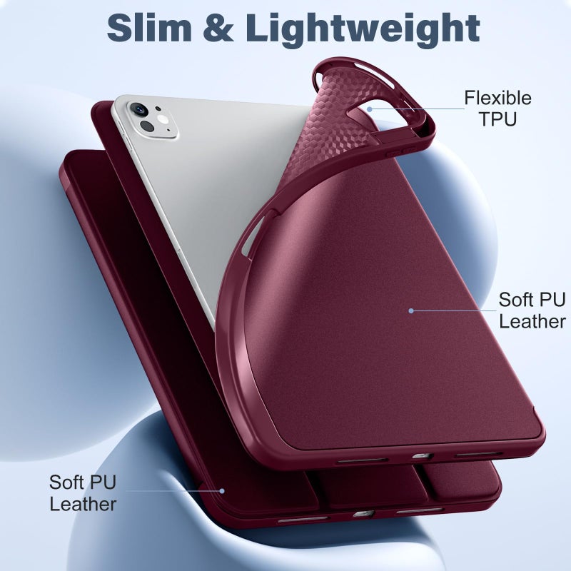 Akkerds for iPad Pro 11 Inch Case (M5/M4) 2025/2024 6th/5th Generation with Pencil Holder, for iPad Pro Case 11 Inch with Trifold Stand Protective Cover/Soft TPU Back, Auto Wake/Sleep, Wine Red - Image 5