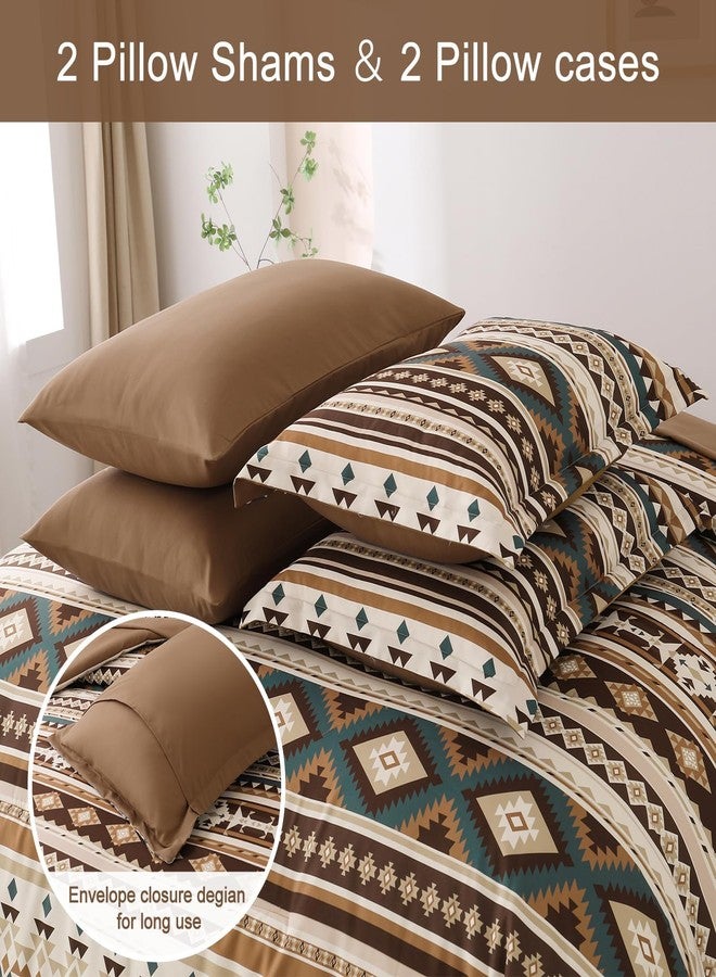 Dinjoy Boho King Size Bed in A Bag 7 Pieces,Brown/Coffee Comforter Set Aztec Striped Fall Bedding Set Bohemian Patchwork Complete Set Geometric Pattern Comforters for Women Men 90"×104" - Image 5