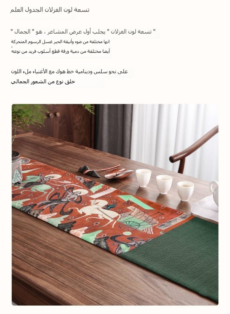 Chinese Zen Table Runner Waterproof Tea Mat Long Cloth for Tea Table Dunhuang Nine-Colored Deer Design - Image 5