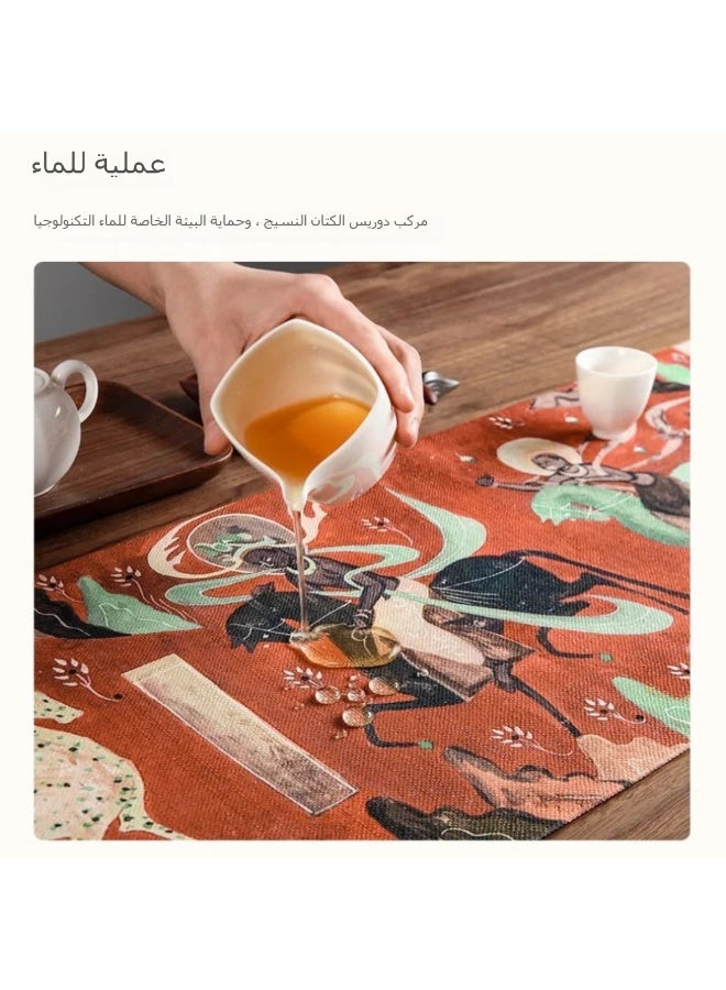Chinese Zen Table Runner Waterproof Tea Mat Long Cloth for Tea Table Dunhuang Nine-Colored Deer Design - Image 4