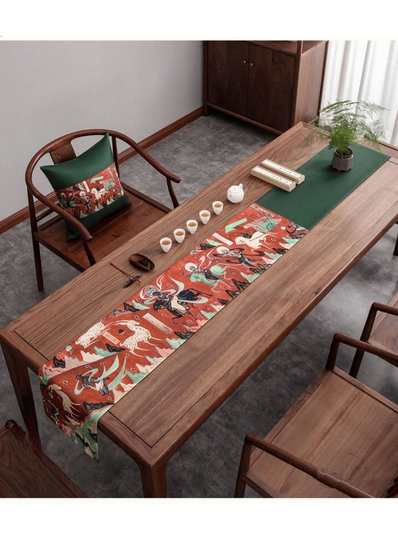 Chinese Zen Table Runner Waterproof Tea Mat Long Cloth for Tea Table Dunhuang Nine-Colored Deer Design - Image 1