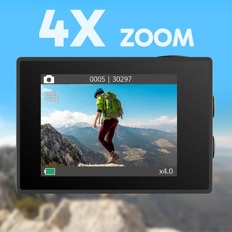 أكاسو كاميرا أكشن AKASO EK7000 بدقة 4K30FPS وبدقة 20 ميجابكسل ودعم للواي فاي، بزوم 4X ومقاومة للماء حتى عمق 131 قدم، مزودة بوظيفة EIS وميكروفون خارجي - Image 5