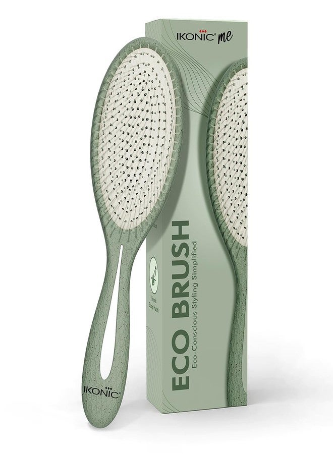 Ikonic Me Paddle Hair Brush IKM 2357 - Eco Concious, Ion-Infused Nylon Bristles, Anti-Frizz Detangling, Wheat Straw Body, TPR Cushion Base, Wet Dry Styling, Smooth Finish, All Hair Types - Jade Green - Image 1