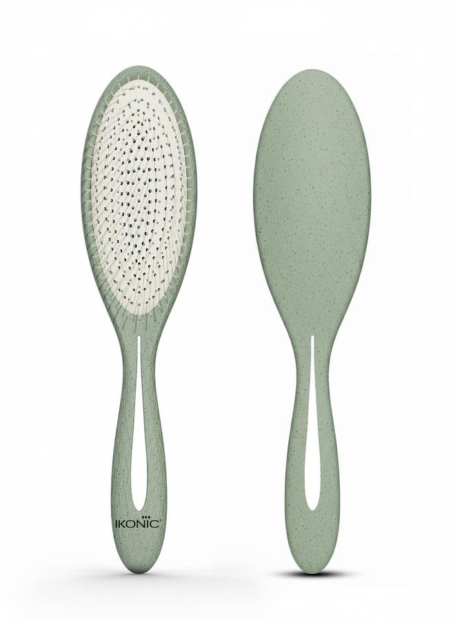 Ikonic Me Paddle Hair Brush IKM 2357 - Eco Concious, Ion-Infused Nylon Bristles, Anti-Frizz Detangling, Wheat Straw Body, TPR Cushion Base, Wet Dry Styling, Smooth Finish, All Hair Types - Jade Green - Image 2