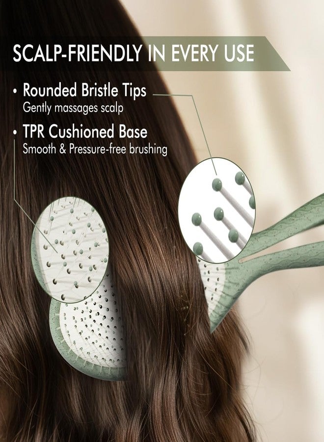 Ikonic Me Paddle Hair Brush IKM 2357 - Eco Concious, Ion-Infused Nylon Bristles, Anti-Frizz Detangling, Wheat Straw Body, TPR Cushion Base, Wet Dry Styling, Smooth Finish, All Hair Types - Jade Green - Image 4