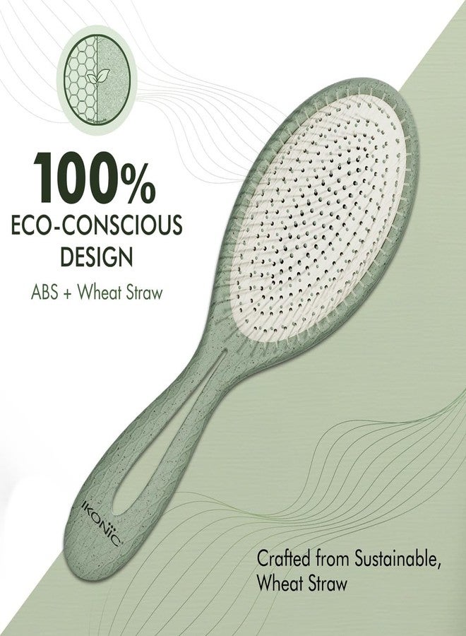 Ikonic Me Paddle Hair Brush IKM 2357 - Eco Concious, Ion-Infused Nylon Bristles, Anti-Frizz Detangling, Wheat Straw Body, TPR Cushion Base, Wet Dry Styling, Smooth Finish, All Hair Types - Jade Green - Image 5
