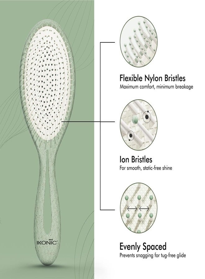 Ikonic Me Paddle Hair Brush IKM 2357 - Eco Concious, Ion-Infused Nylon Bristles, Anti-Frizz Detangling, Wheat Straw Body, TPR Cushion Base, Wet Dry Styling, Smooth Finish, All Hair Types - Jade Green - Image 3