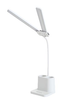 MileMelo LED Desk Lamp, Double Head Table Lamp with Pen holder, Rechargeable, Eye-Caring, Touch Control With USB Charging Port-Bedside Table Lamp for Reading, Study Lamp for Kids, Home, Office, White  - Image 1