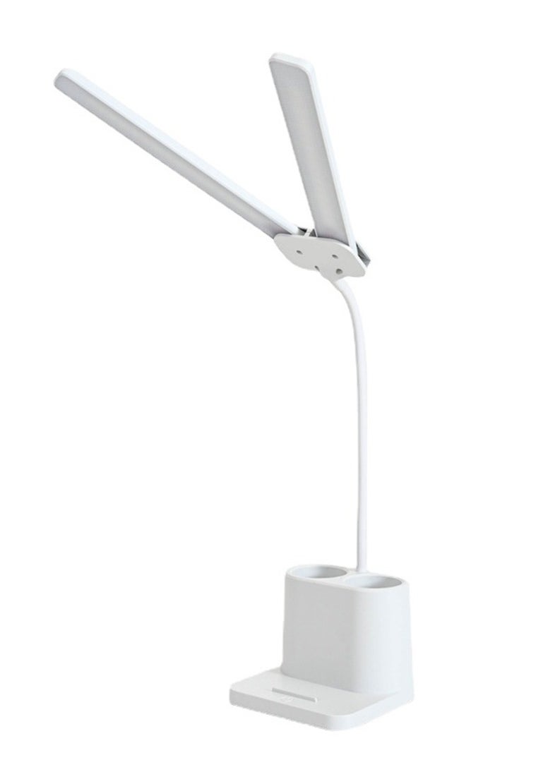 MileMelo - LED Desk Lamp, Double Head Table Lamp with Pen holder, Rechargeable, Eye-Caring, Touch Control With USB Charging Port-Bedside Table Lamp for Reading, Study Lamp for Kids, Home, Office, White - Image 1