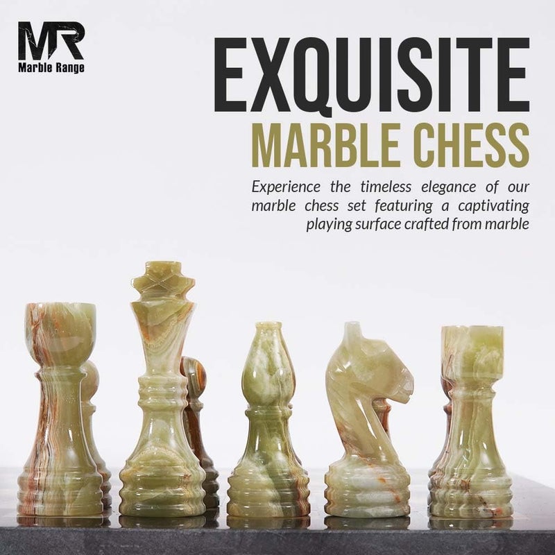 MARBLE RANGE Marble Chess Set for Adults 15" Handmade Black & Green Onyx Board Game with 32 Chess Pieces, 2 Extra Queens & Storage Box, Luxury Travel Game â€“ Elegant Home DÃ©cor - Image 3