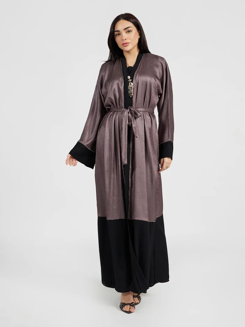 عباءات ريم Women's Metallic Shimmer Abaya with Contrast Hem