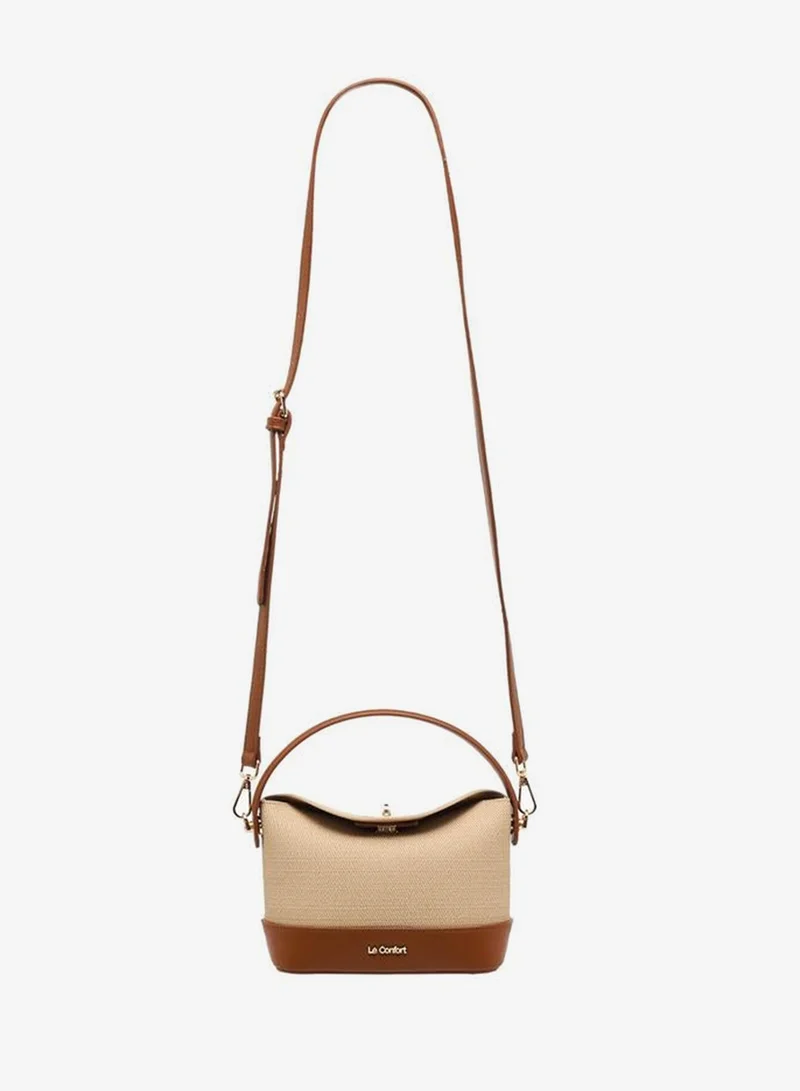 Le Confort BROWN Textured Satchel Bag With Twist Lock Closure for Women | Best Price UAE