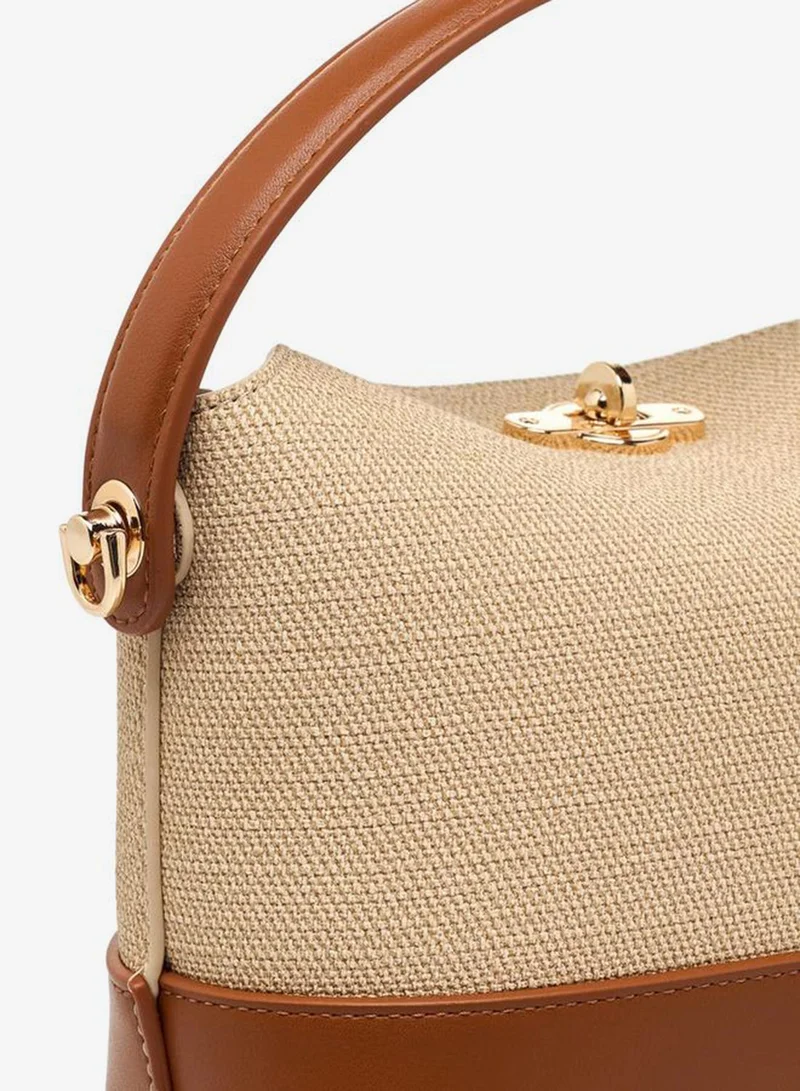 Le Confort BROWN Textured Satchel Bag With Twist Lock Closure for Women | Best Price UAE