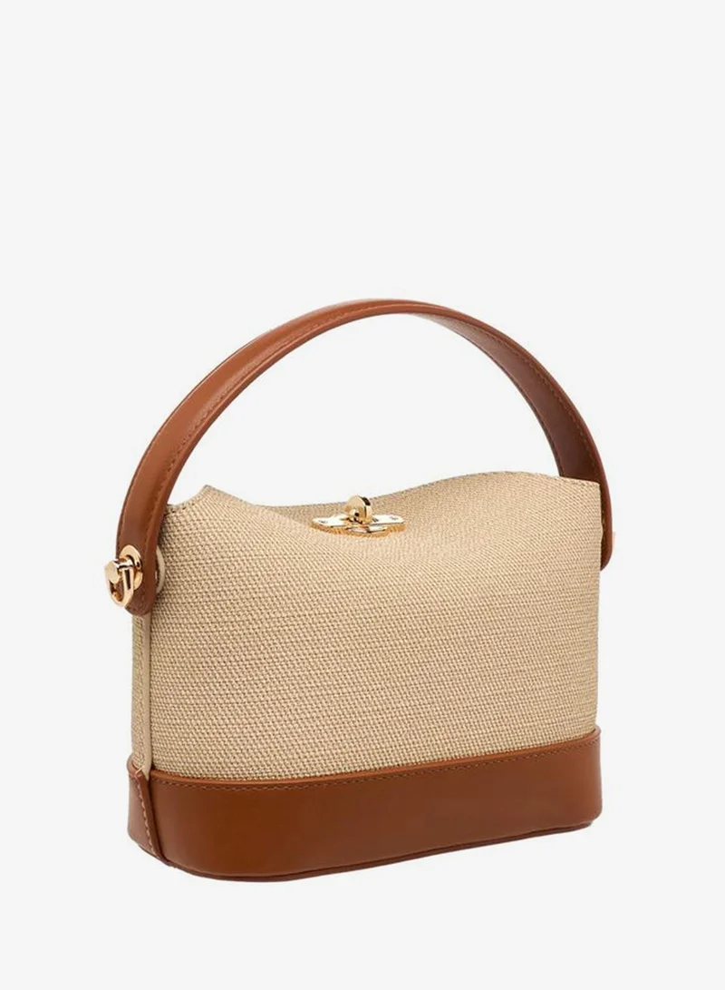 Le Confort BROWN Textured Satchel Bag With Twist Lock Closure for Women | Best Price UAE