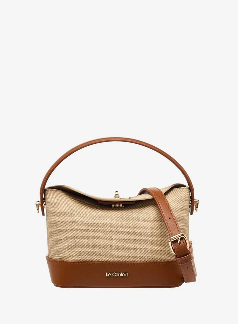 Le Confort Textured Satchel Bag With Twist Lock Closure