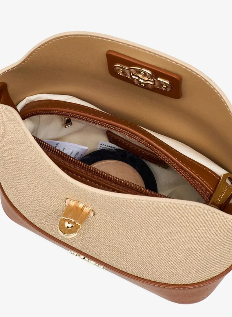 Le Confort BROWN Textured Satchel Bag With Twist Lock Closure for Women | Best Price UAE