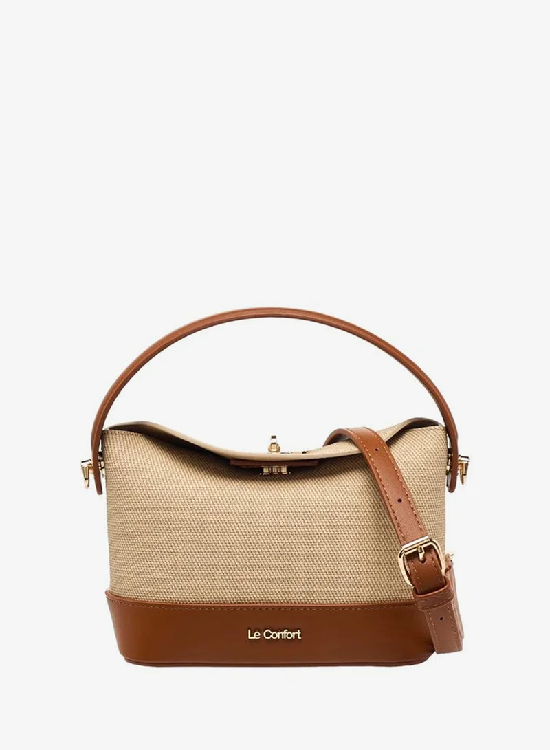 Le Confort Textured Satchel Bag With Twist Lock Closure