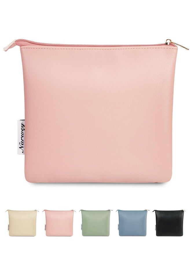 Narwey Small Makeup bag for Purse, Small Makeup Pouch for Purse Cosmetic Bag with Zipper, Cute PU Leather Make up Pouch for Women Girls (Pink) - Image 1