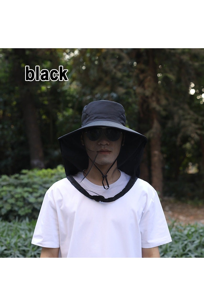 Fishing Hat Sun Protection Hat Mosquito Head Net for Outdoors Bucket Hat with Hidden Net Mesh(black)