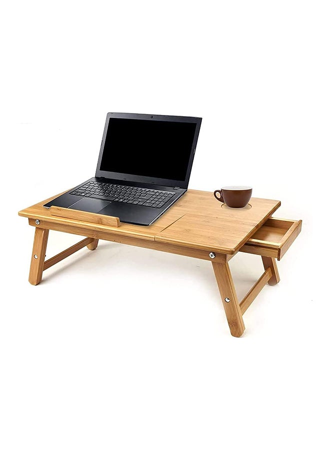 HOME TASTE Hometaste Bamboo Foldable Laptop Desk Stand With Drawer - Multipurpose Bed Tray, Reading Table, Ipad Holder, And Breakfast Serving Tray With Built-In Fan Design