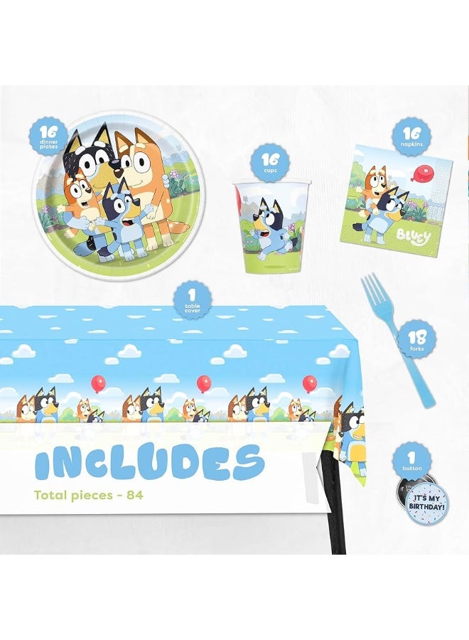 Unique Bluey Birthday Party Supplies | Bluey Party Supplies | Bluey Birthday Decorations | Bluey Party Decorations | With Bluey Tablecover, Bluey Plates, Bluey Cups, Bluey Napkins, Forks, Button - Image 3