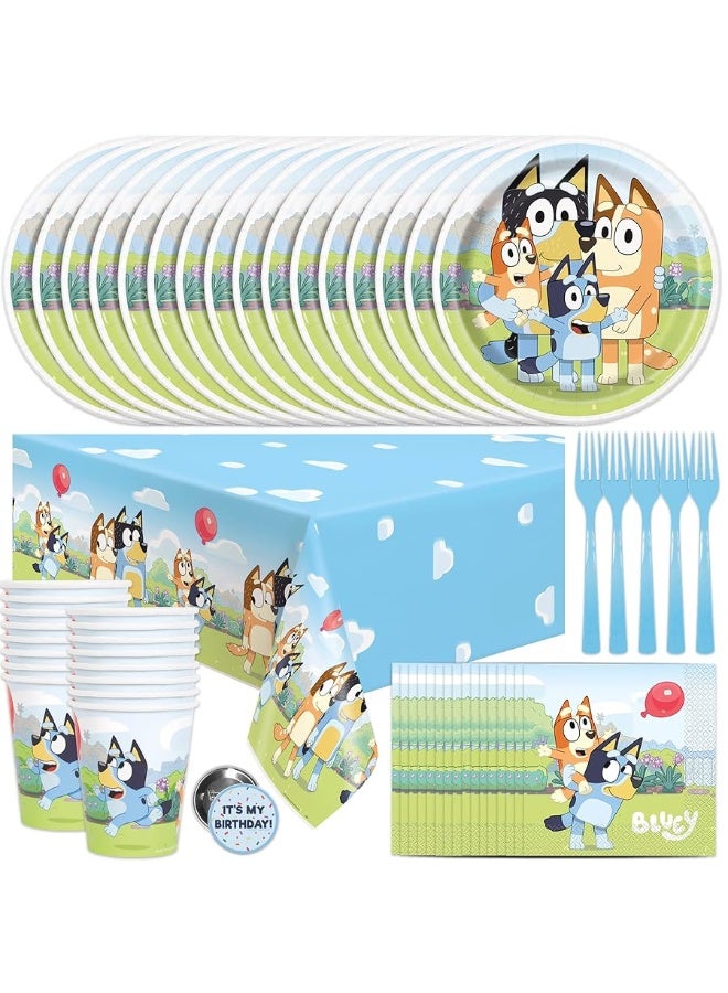 Unique Bluey Birthday Party Supplies | Bluey Party Supplies | Bluey Birthday Decorations | Bluey Party Decorations | With Bluey Tablecover, Bluey Plates, Bluey Cups, Bluey Napkins, Forks, Button - Image 5