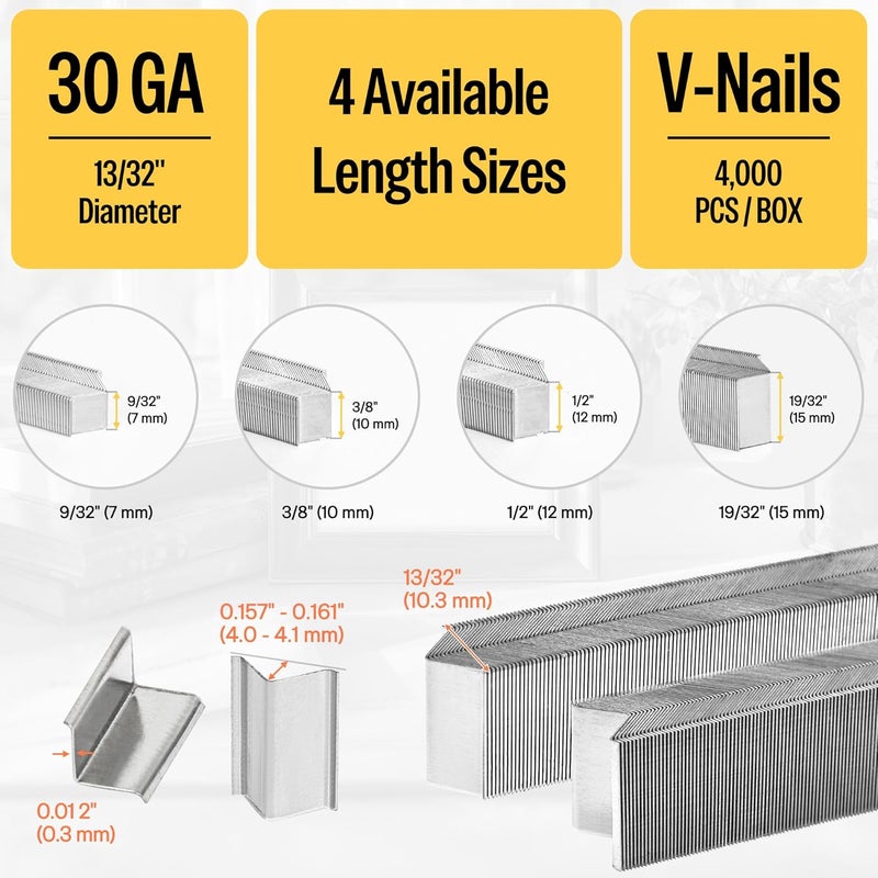 Meite Hardwood Type 10.3mm Diameter V Nails 7mm Length 9/32-Inch for Picture Frame Joiner V1015B V-Nailer Pneumatic Joining Corners Tool 4,000 PCS/Box - Image 2