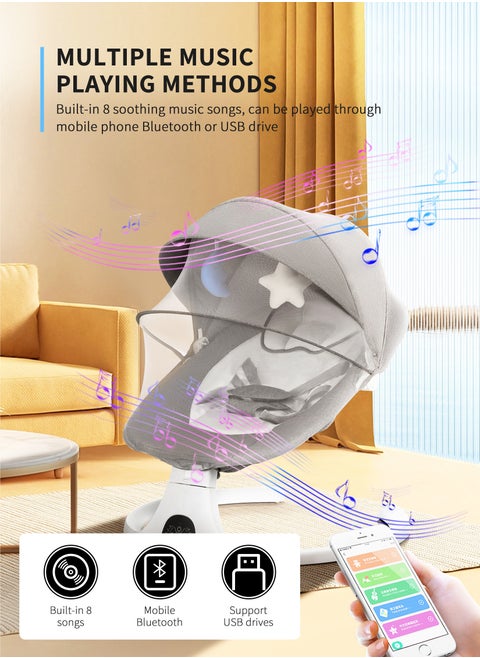 Electric Baby Rocking Chair with Remote Control and Bluetooth, Multi-functional Cradle with Music, Mosquito Net and Hanging Toys for Entertainment baby swing electric